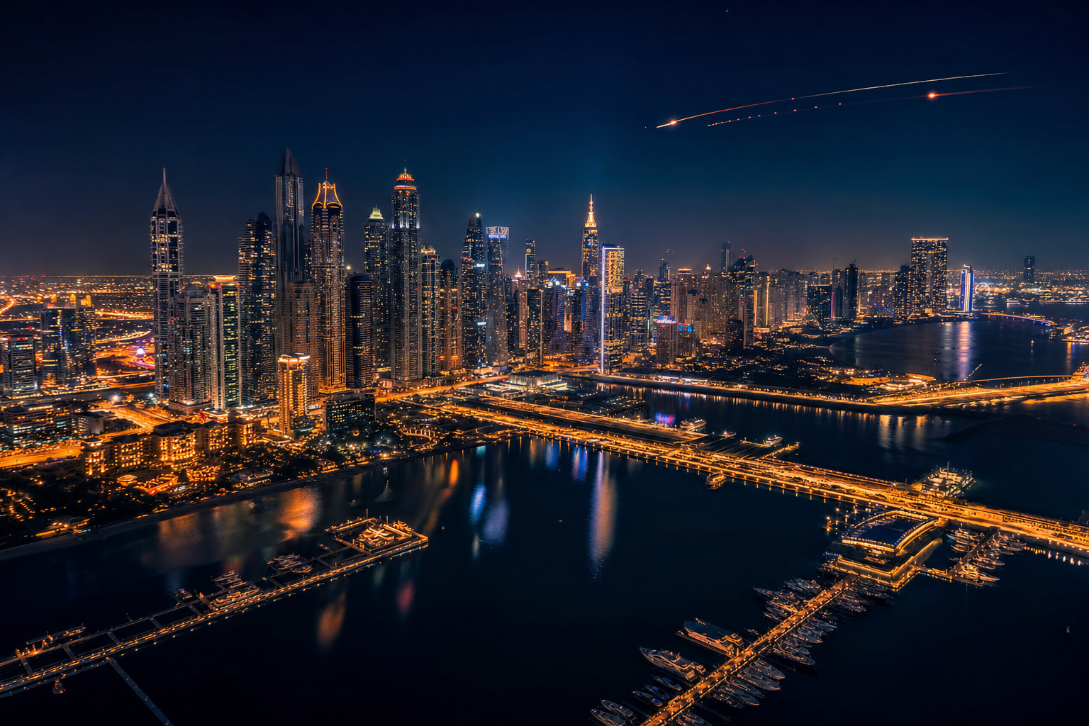 Global capital skyline at night